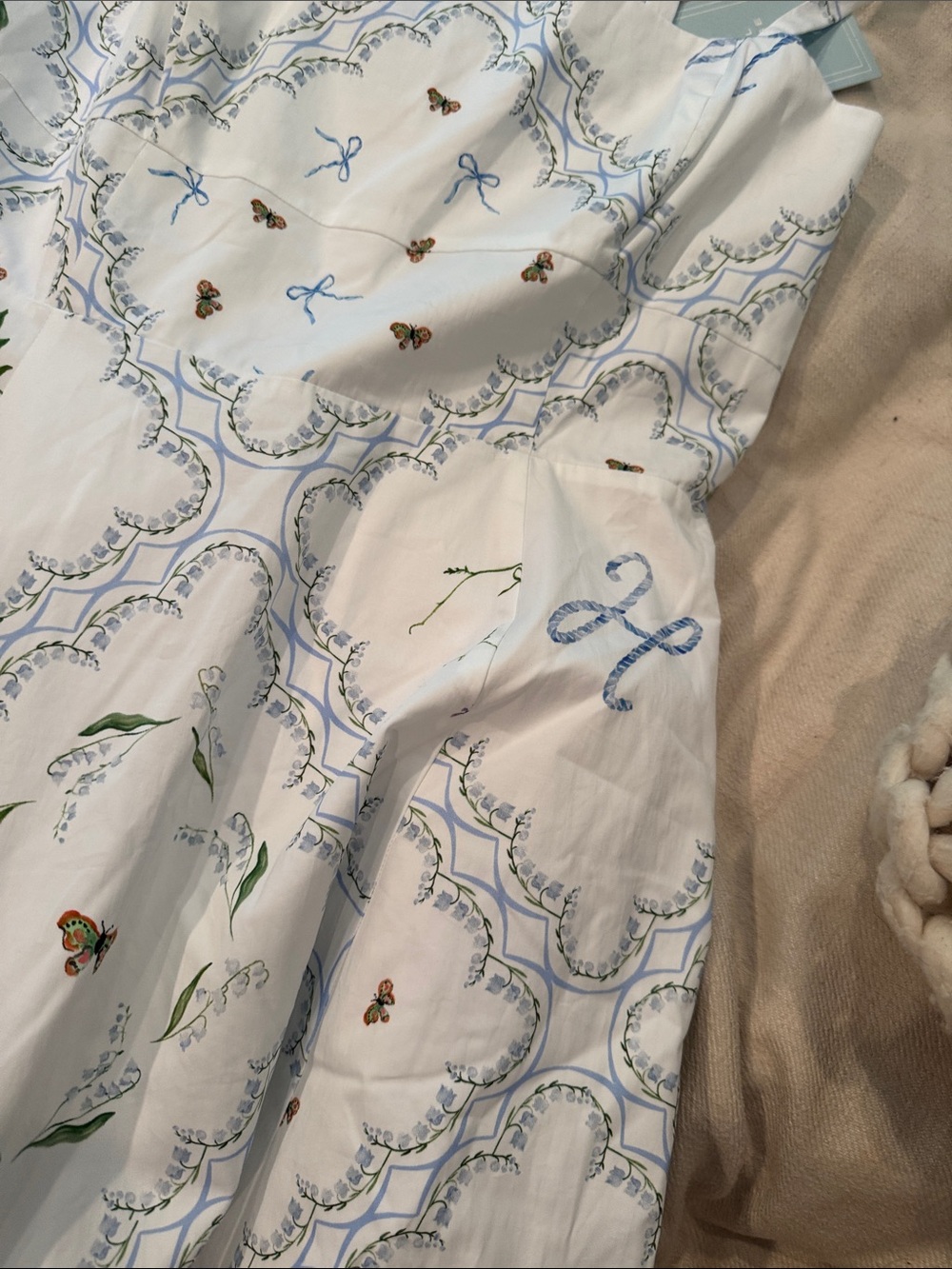 Hill House White Sundress with Blue Motif & Floral Accents - Picture 2 of 11